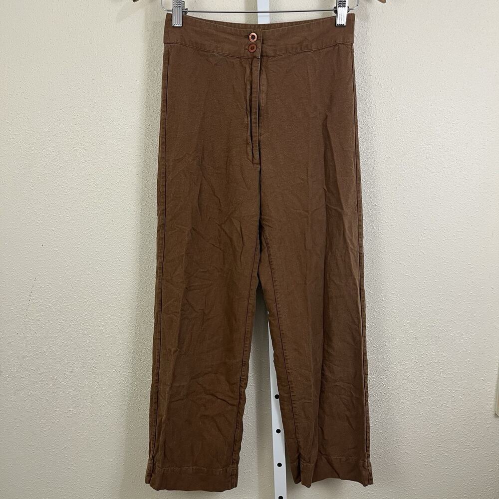 Ali Golden Raw Silk Wide Leg Pants XS Brown Minimalist Artisan Boho